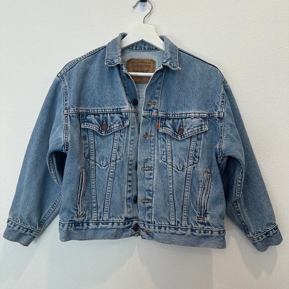 Levi's vintage orange tab denim jean collared button up jacket kids medium 12/14 - Picture 1 of 5